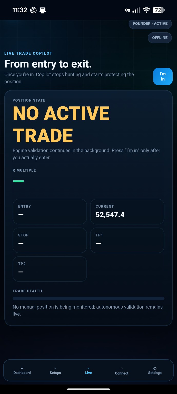 US30 Copilot live trade monitoring screen